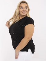 Black casual plus size blouse with a drawstring.