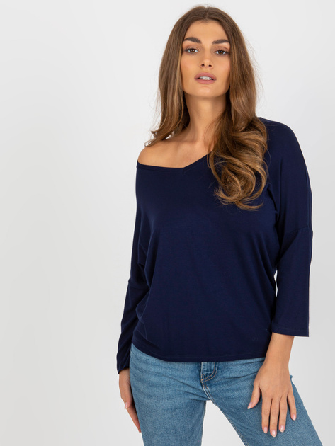 Hurtownia Granatowa damska bluzka basic z wiskozy