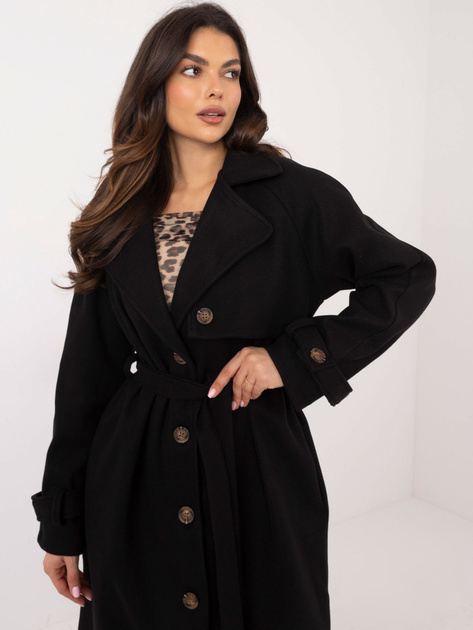 Hurt Czarny elegancki płaszcz o kroju trencza OCH BELLA