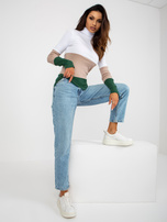 Hurt Biało-beżowa prążkowana bluzka basic z golfem