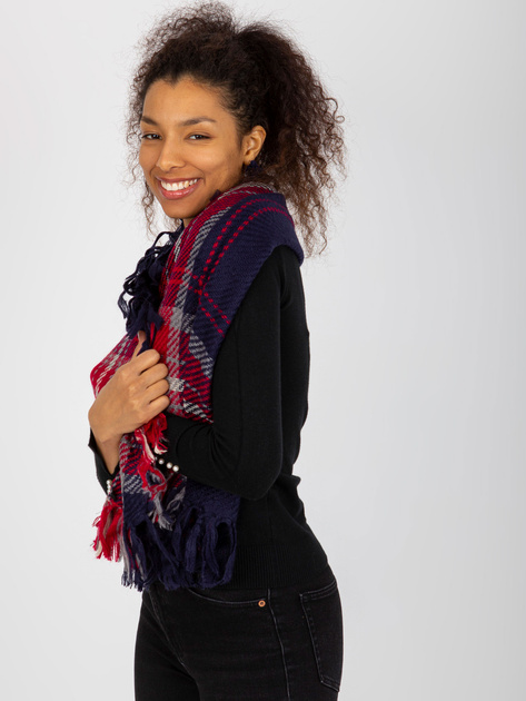 Hurtownia Granatowy damski szal zimowy we wzór kraty