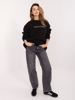 Czarno-zielona bluza z okrągłym dekoltem RUE PARIS 