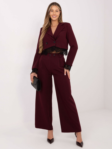Burgundowa elegancka marynarka z koronką