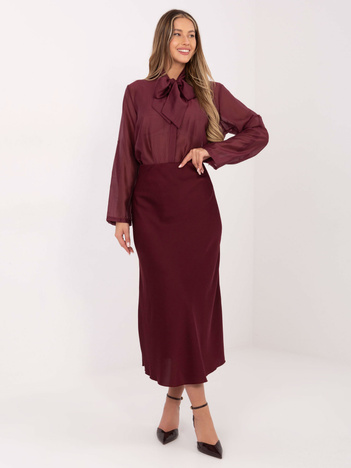 Burgundowa rozpinana koszula z kokardą 