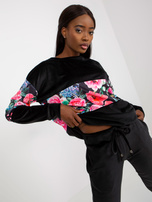 Hurtownia Czarny komplet welurowy z nadrukiem RUE PARIS