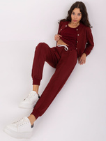 Hurt Bordowy damski komplet dresowy z bluzą bomberką
