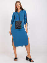 Ciemnoniebieska długa dresowa bluza z kapturem z długim rękawem 