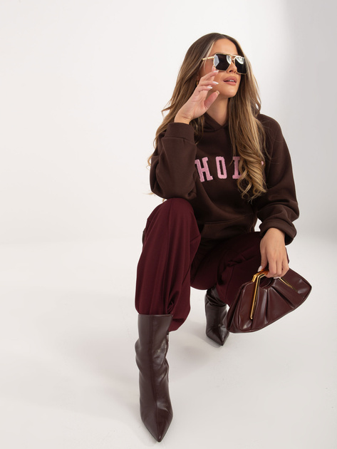 Czekoladowa ocieplana bluza kangurka z kapturem RUE PARIS