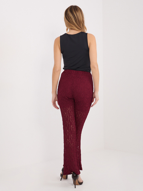 Burgundowe koronkowe spodnie z gumką w pasie