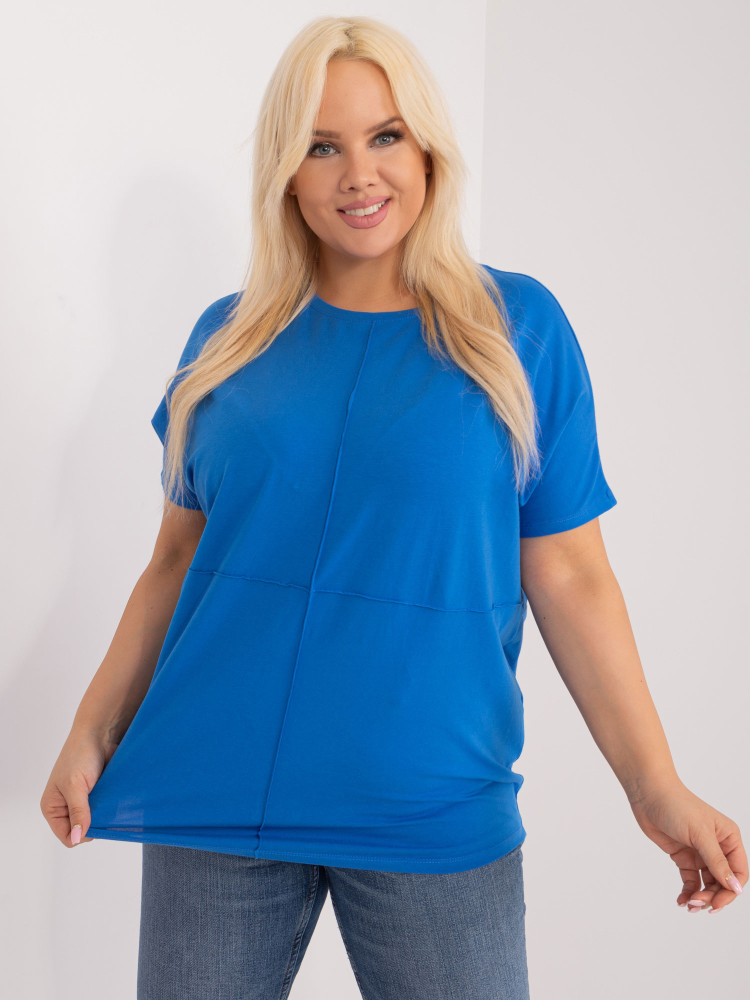 Hurt Ciemnoniebieska gładka bluzka plus size z bawełny