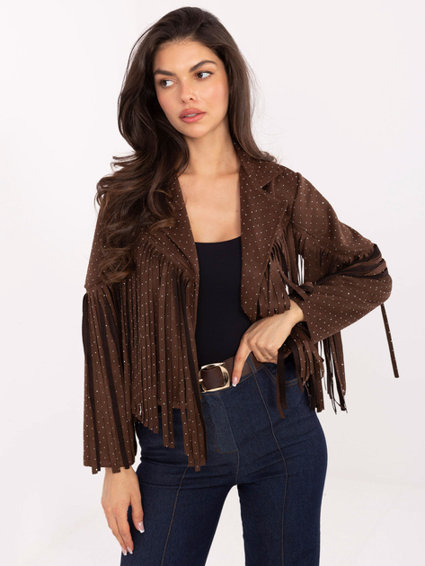 Brązowa zamszowa kurtka z aplikacjami