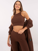 Hurt Brązowy dresowy komplet z legginsami i topem