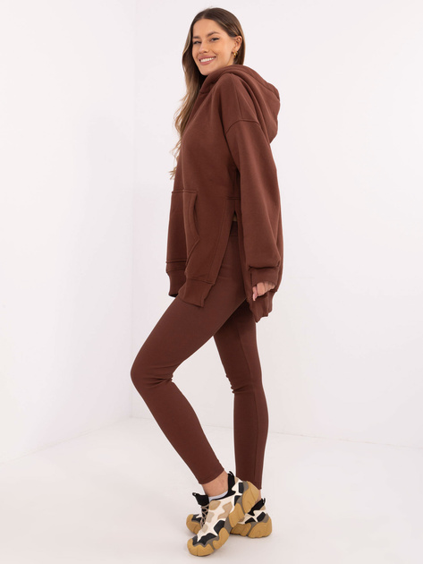 Hurt Brązowy dresowy komplet z topem i legginsami