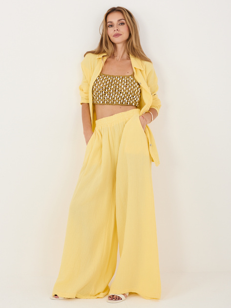 Jasnożółta muślinowa koszula z długim rękawem