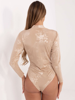 Beige elegante Body mit langen Ärmeln.