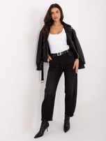 Schwarze Jeans-Ballonfit-Hosen.