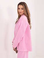 Pastelowa różowa sztruksowa marynarka z imitacją kieszeni RUE PARIS 