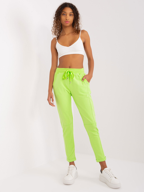 Hurt Limonkowe spodnie basic z gumką w pasie Aprilia