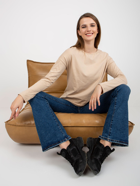 Hurt Beżowa bluzka longsleeve z bawełny BASIC FEEL GOOD