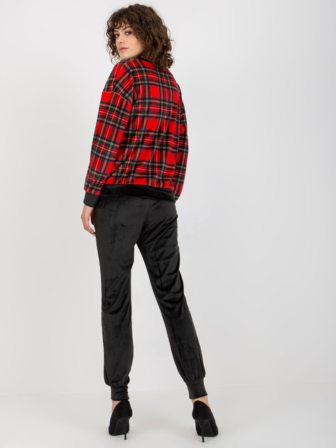 Hurt Czerwony komplet welurowy z bluzą w kratę RUE PARIS