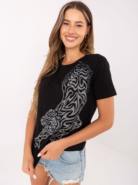 Czarny bawełniany t-shirt z dżetami