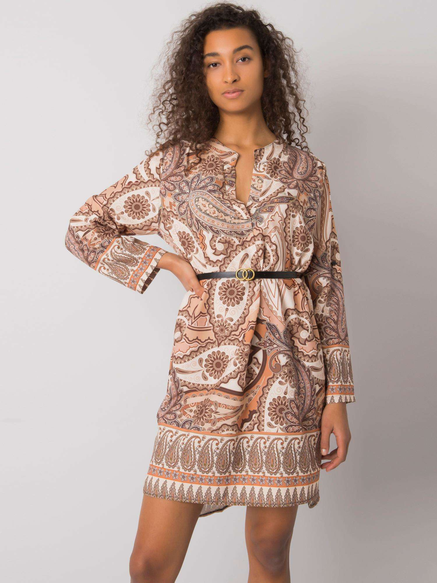 Beige Kleid mit Druck Vancouver.