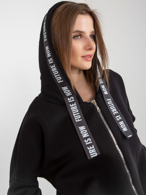 Hurt Czarna dresowa długa bluza rozpinana z kapturem