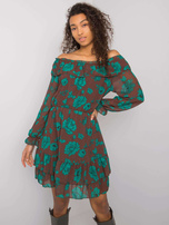 Brązowo-zielona sukienka hiszpanka z falbaną Briannon