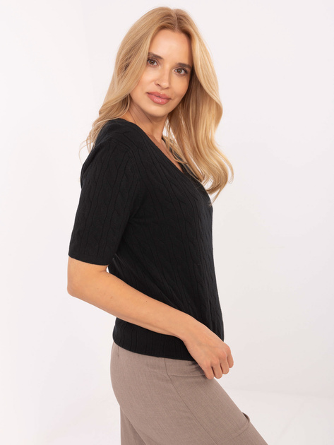 Czarny damski sweter z krótkim rękawem