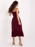 Bordowa midi sukienka z muślinu