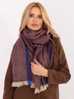 Hurtownia Bordowy zimowy szal damski w paski