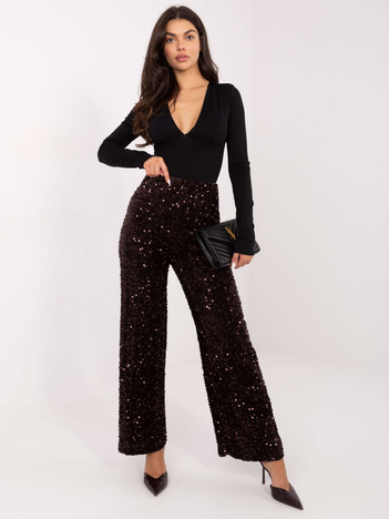 Ciemnobrązowe wizytowe spodnie z cekinami 