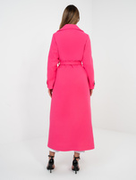 Fluo różowy długi płaszcz z wiązanym paskiem