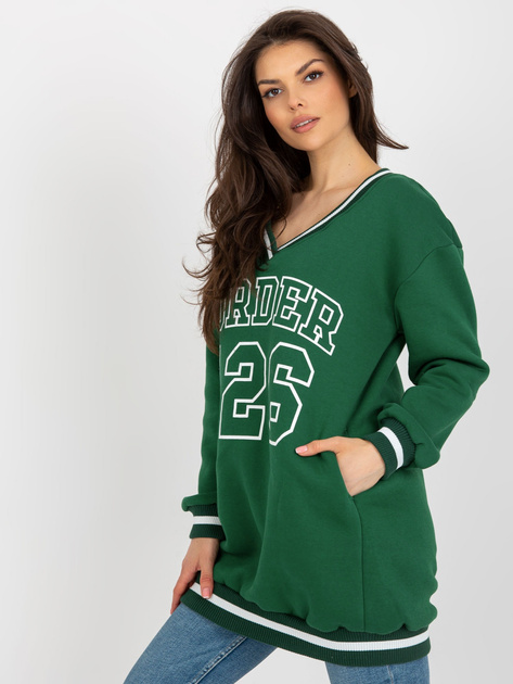 Hurt Ciemnozielona długa bluza dresowa z dekoltem V