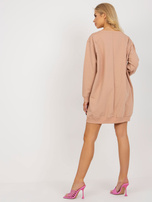 Hurt Beżowo-różowa długa bluza oversize z nadrukiem 