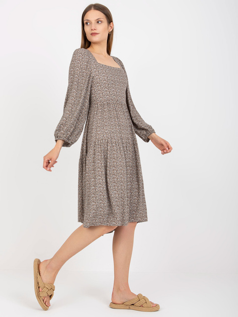 Beżowa midi sukienka z printami z wiskozą ZULUNA