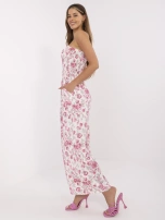 Ecru-pink long jumpsuit with flowers.