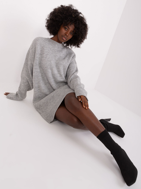 Hurt Szara damska sukienka z okrągłym dekoltem