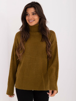 Hurtownia online Oliwkowy luźny sweter golf we wzory