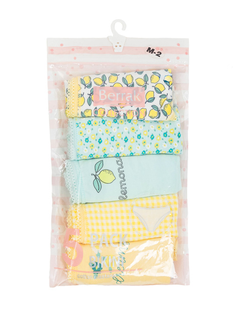 Hurt Żółto-miętowe damskie majtki z nadrukiem 5-pak