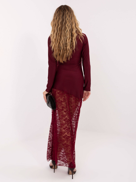 Bordowa wieczorowa sukienka z koronką