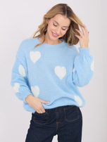 Jasnoniebieski sweter oversize z okrągłym dekoltem  