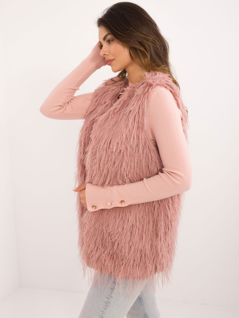 Hurtownia Brudnoróżowa kamizelka futrzana z podszewką