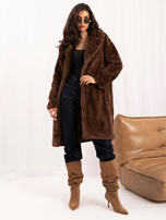 Brauner Winter-Midi-Mantel aus Kunstfell.