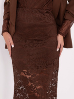 Brązowa koronkowa spódnica z rozcięciem 