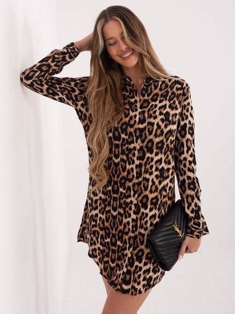 Brązowo-czarna sukienka w cętki Debora RUE PARIS