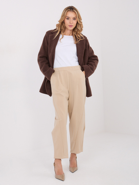 Beżowe damskie spodnie bez zapięcia RUE PARIS