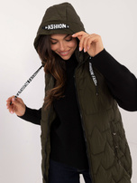 Hurt Khaki długa kamizelka damska z odpinanym kapturem