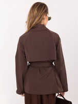 Brązowy jednorzędowy płaszcz z paskiem RUE PARIS