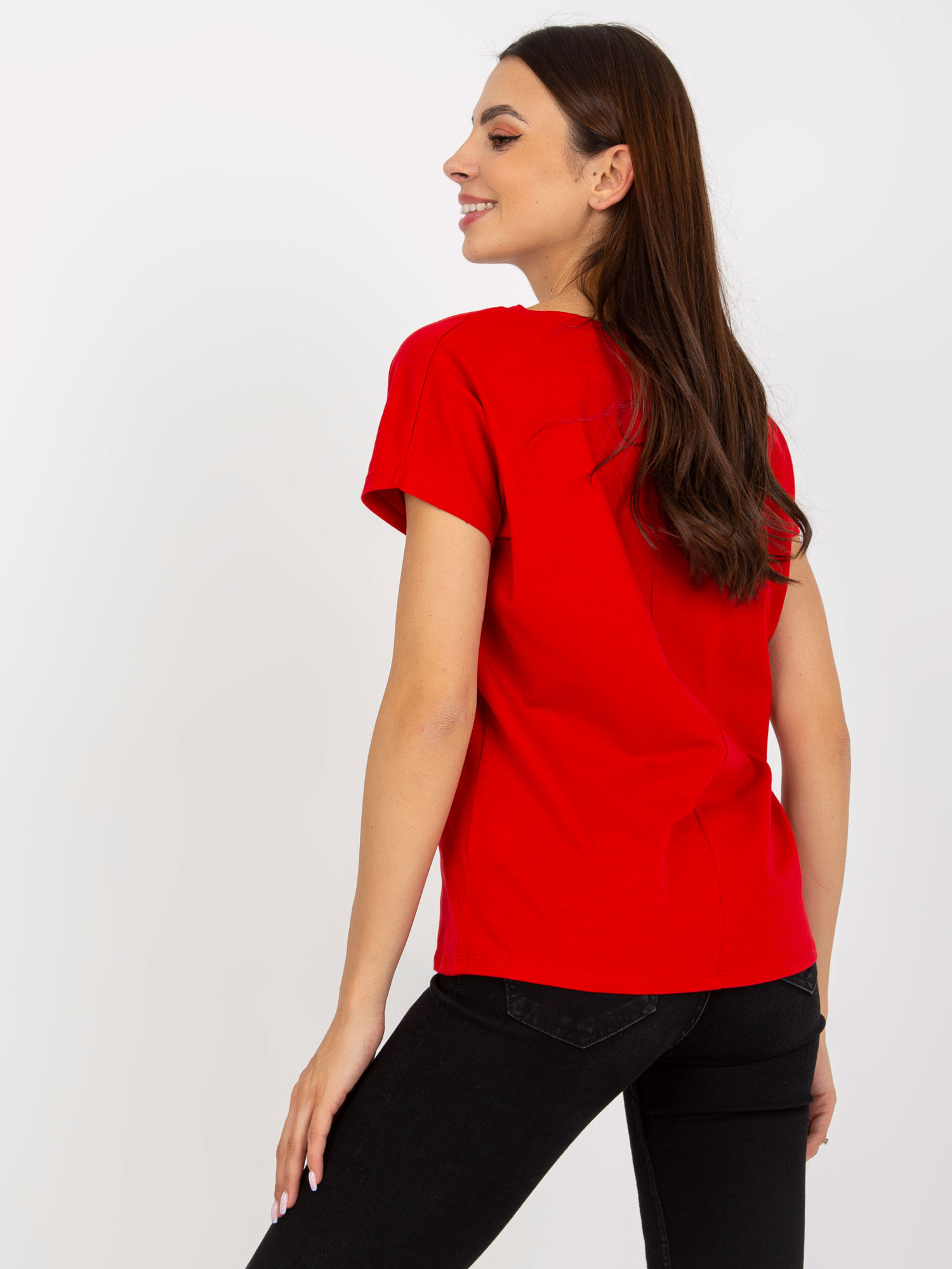 Czerwony damski t-shirt basic z bawełny